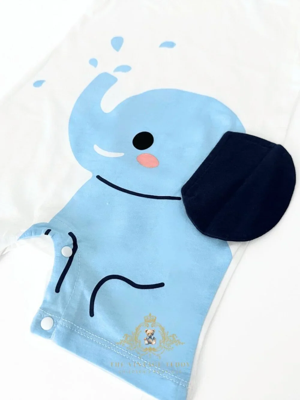 NWT Adorable Kids One-piece Sleep N' Play Romper Elephant Blue & White 0-3M